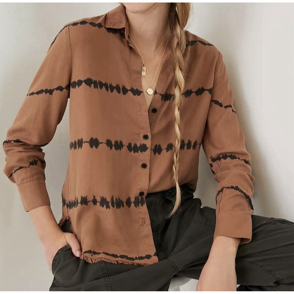 Anthropologie Cloth & Stone Tie Dye Tencel Button Down Brown Size Small EUC